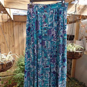 Partners – royal blue/purple & turquoise patterned button down skirt